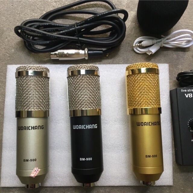 Combo thu âm livestream mic bm900-sound card xox ks108 kèm dây livestream 3 màu