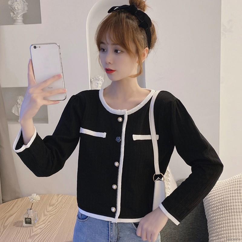 Áo cardigan cổ tròn dáng ngắn thời trang mùa thu xinh xắn cho nữ