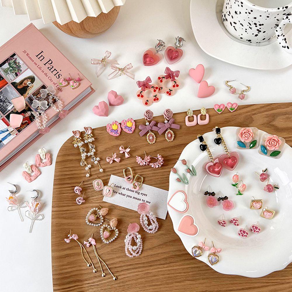 Bông Tai Dáng Dài Hình Hoa Màu Hồng Ngọt Ngào Thời Trang Dự Tiệc 1 Cái