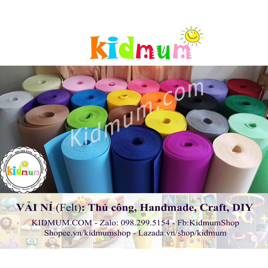 1 yard = 90*90cm, Vải nỉ cứng đủ màu, làm đồ thủ công, handmade, DIY, craft, học cụ trẻ em