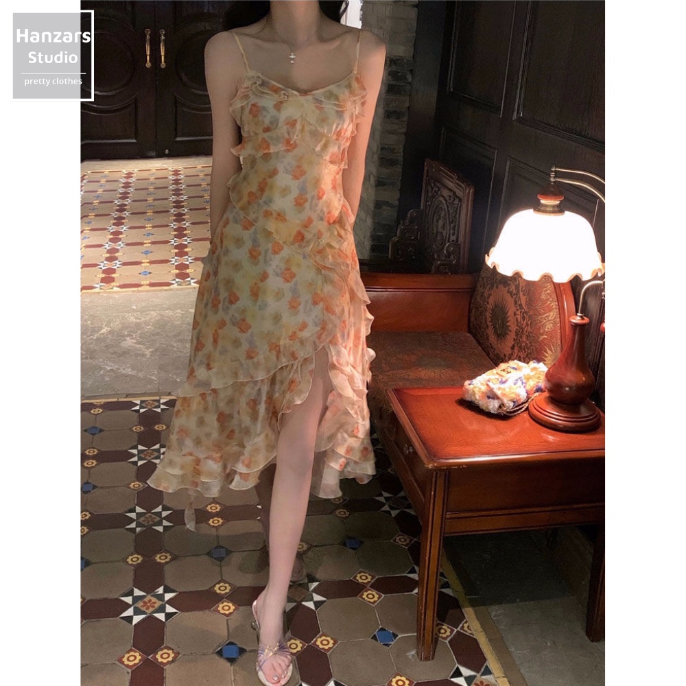 Váy Hai Dây Hoa Nhí Xẻ Tà Nhún Lưng Vintage Hanzars.studio 22