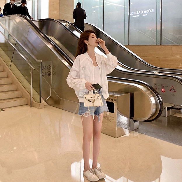 Áo Khoác Lưới Mỏng Nhẹ Thoáng Khí Chống Nắng Màu Trắng Thời Trang Mùa Hè Cho Nữ