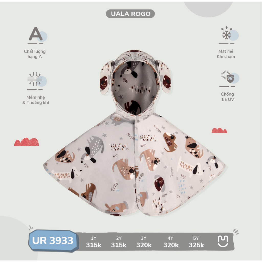 Áo choàng chống nắng Uala rogo 1-5 tuổi có mũ chùm đầu 4 mùa giữ ấm chống nắng vải cotton thấm hút 3933