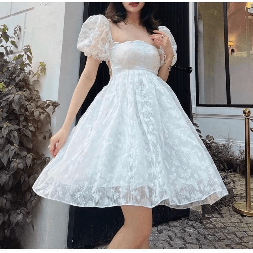 (Free ship) Đầm Tơ Bướm Hở Lưng  Có Lót Cho TIểu Thư Đẹp Y Hình UP VLTN Shop