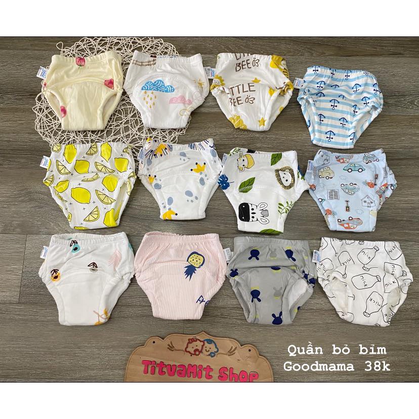 Quần bỏ bỉm cho bé Goodmama 6 lớp hoạ tiết thấm hút tốt size 80-90-100