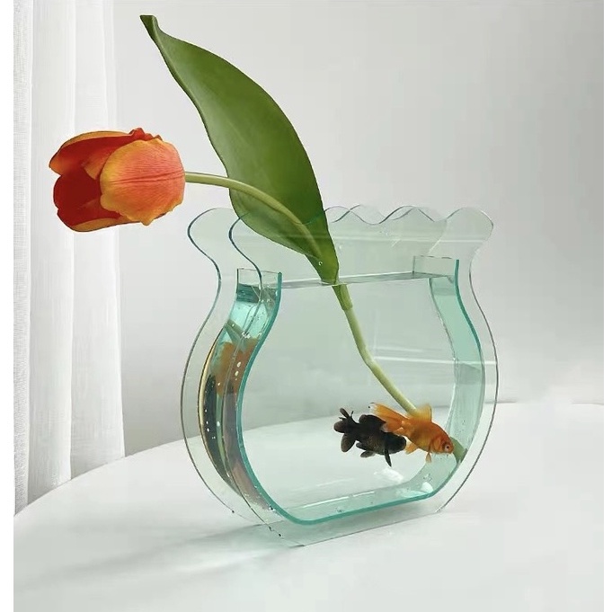 Lọ hoa trong suốt Acrylic tulip tinh tế trang nhã. Lọ hoa để bàn và thả cá thủy sinh
