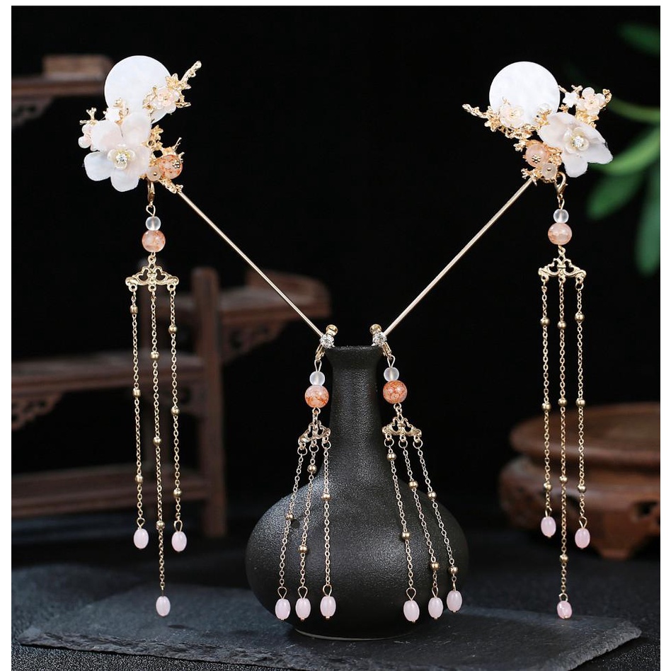 Trâm cài tóc nữ cổ trang hoa đính đính ngọc trắng mới 9/2022 Giangpkc Phụ kiện cưới Giang