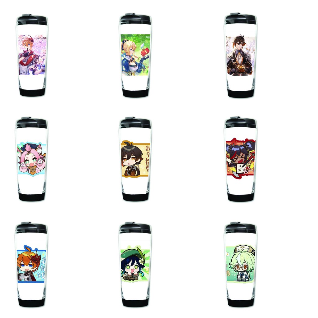 Bình nhựa đựng nước in hình GENSHIN IMPACT game anime chibi tiện lợi độc đáo m2