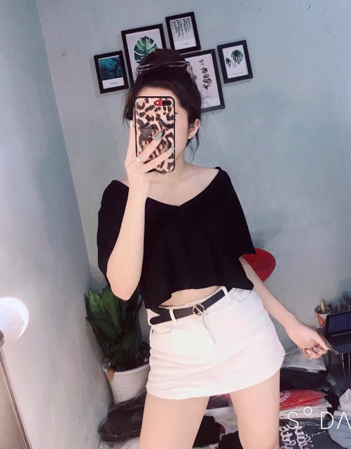 ÁO THUN GIẤY CROPTOP CỔ TIM TRƠN