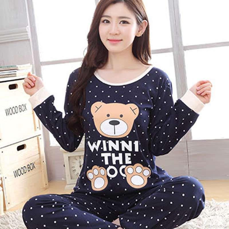 Bộ pijama dài tay in hoạt hình cho nữ