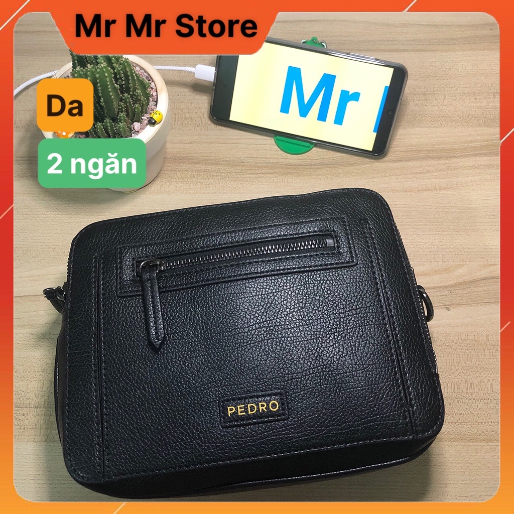 Túi đeo chéo nam da PEDRO hộp ngang 2 ngăn