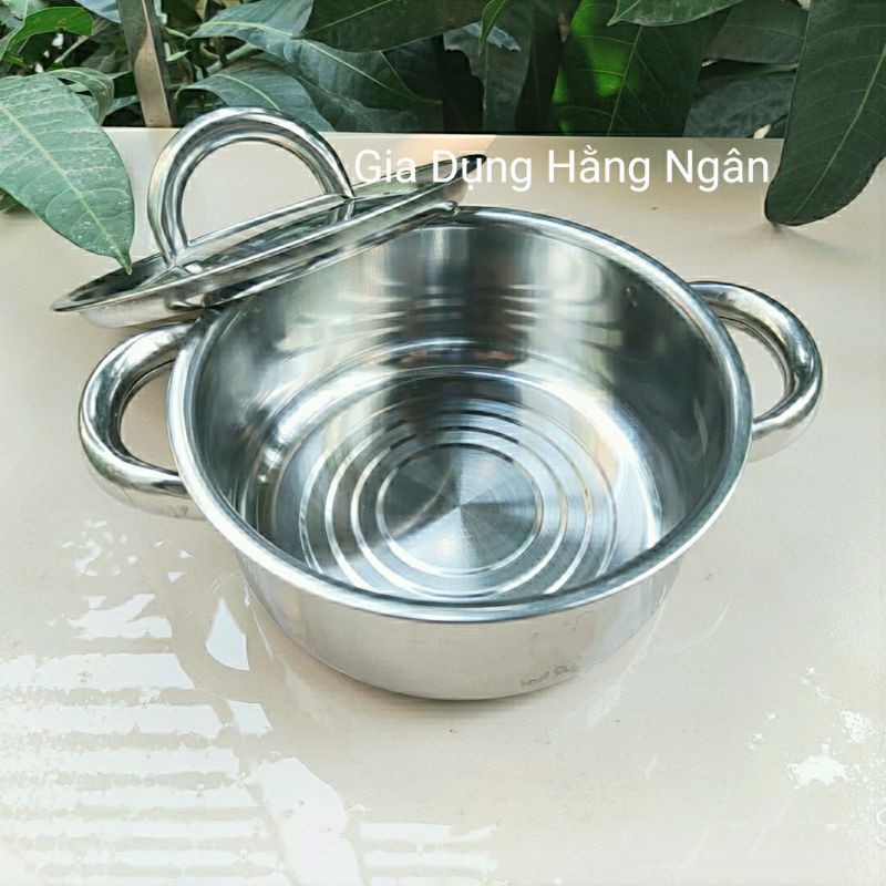 Xoong / Nồi inox 2 quai 18cm dày - Nồi dùng bếp từ, bếp ga