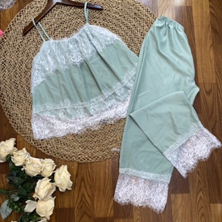 SET BỘ NGỦ 2 DÂY SATIN LỤA PHỐI REN CAO CẤP