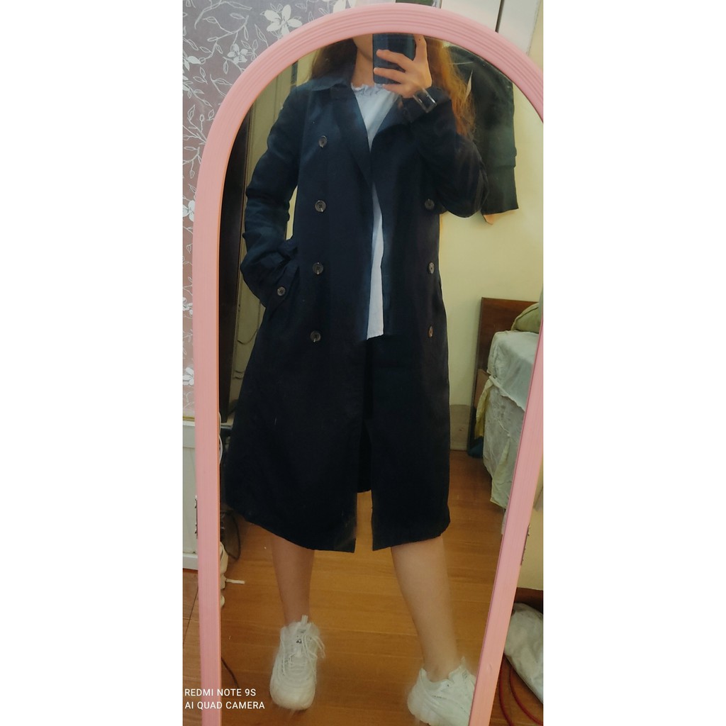 Khoác măng tô xanh đen dáng dài