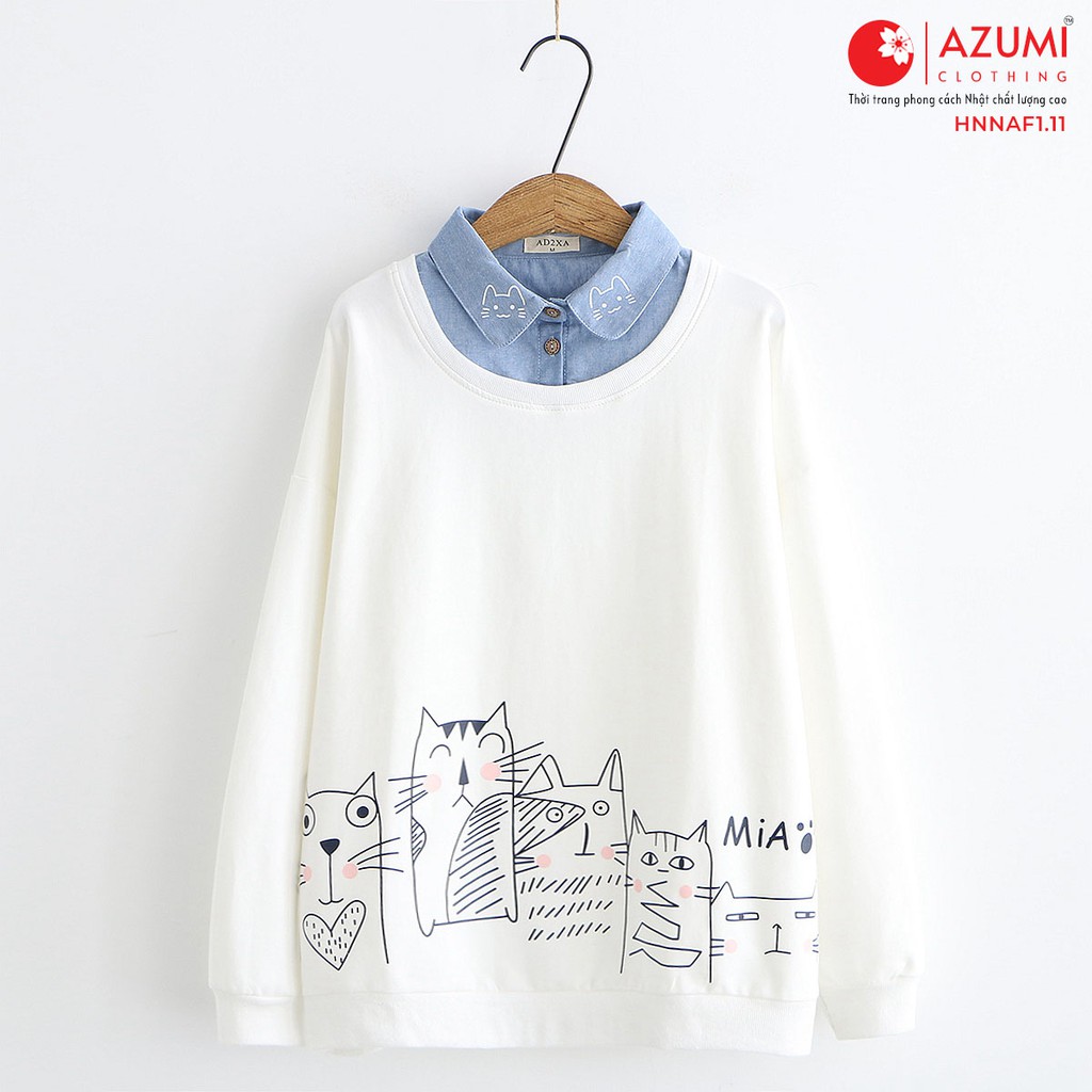 Áo hoodies nữ Azumikichi phong cách Nhật, áo hoodie kiểu in hình dễ thương