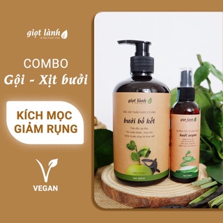[Bộ Gội - Xịt Dưỡng] Dầu Gội Thảo Dược & Xịt Dưỡng Tóc Tinh Dầu Bưởi - Kích Mọc Tóc, Giảm rụng Giọt Lành