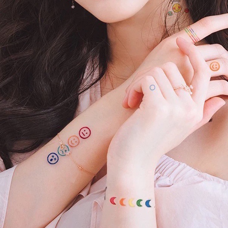 1 Tờ Miếng Dán Hình Xăm Tạm Thời Hình Hoa Và Mặt Nhiều Màu Sắc Chống Thấm Nước Cho Cơ Thể