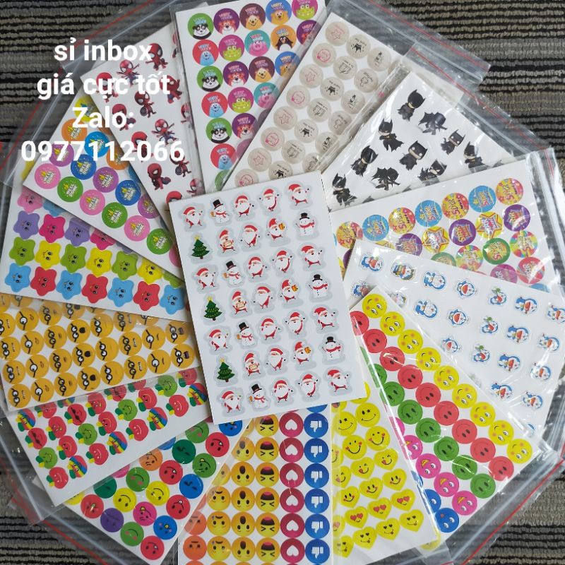 Sticker sao, mặt cười, siêu nhân, người nhện, doremon - lời khen  Rẻ nhất shopee