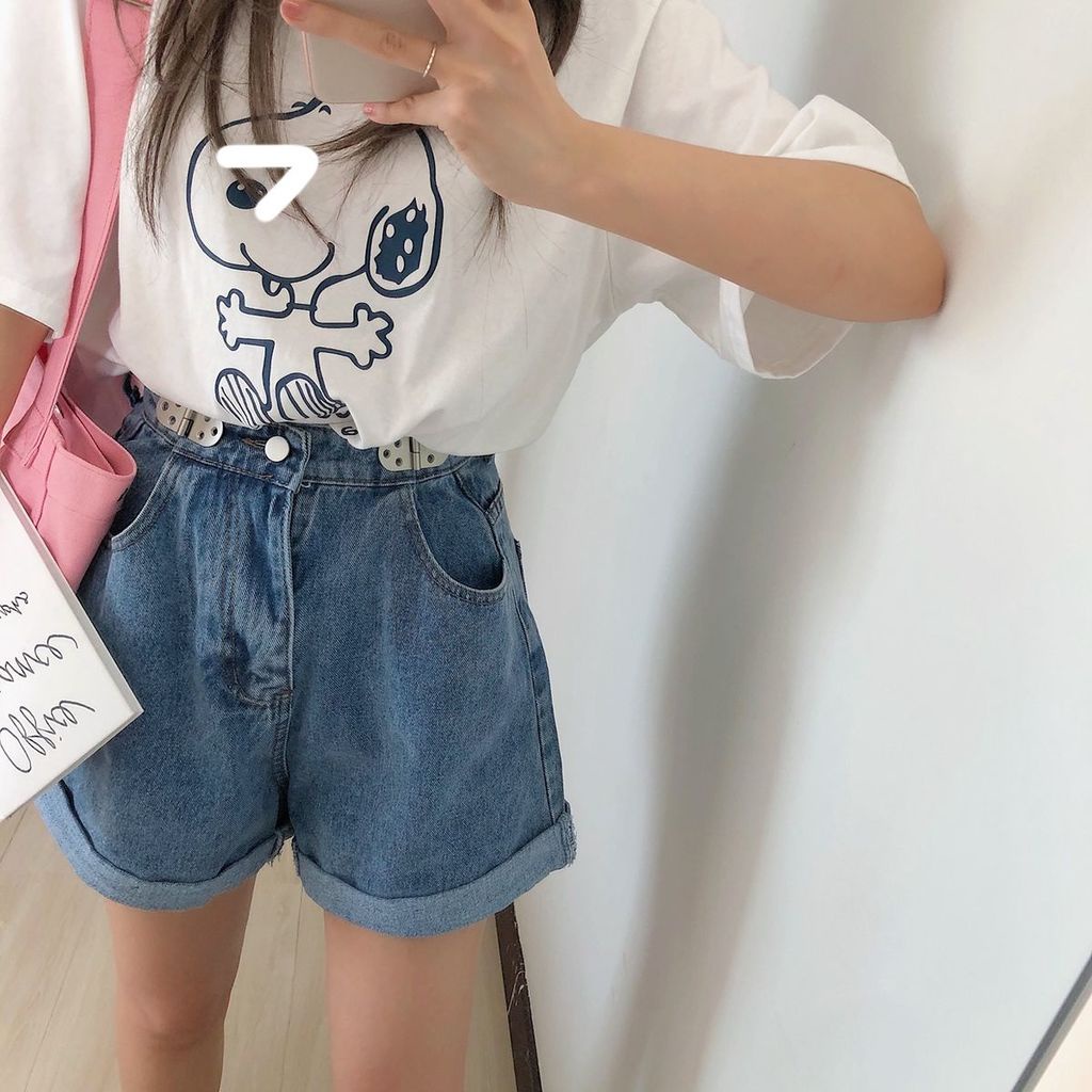 Quần Short Denim Lưng Cao Ống Rộng Size Lớn Thời Trang Mùa Hè Cho Nữ