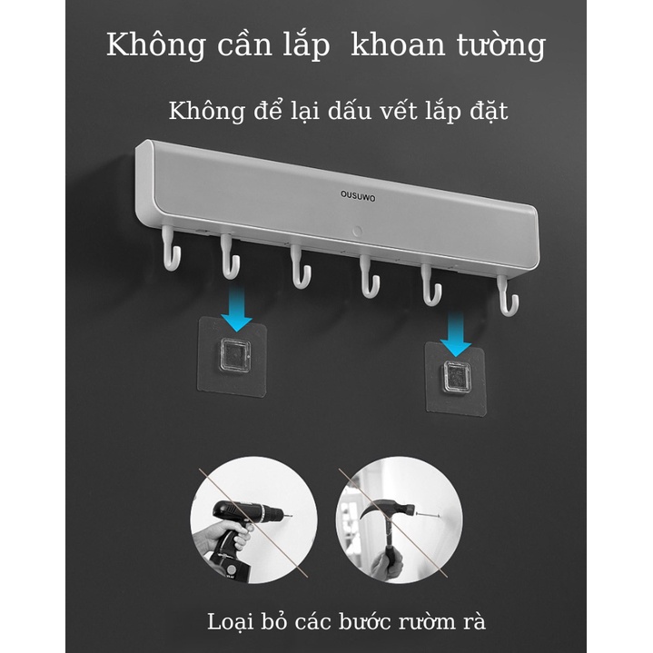 Kệ Đựng Đồ Gia Vị Kèm 6 Móc, Giá Treo Đồ Nhà Tắm Nhà Bếp Đa Năng Dán Tường