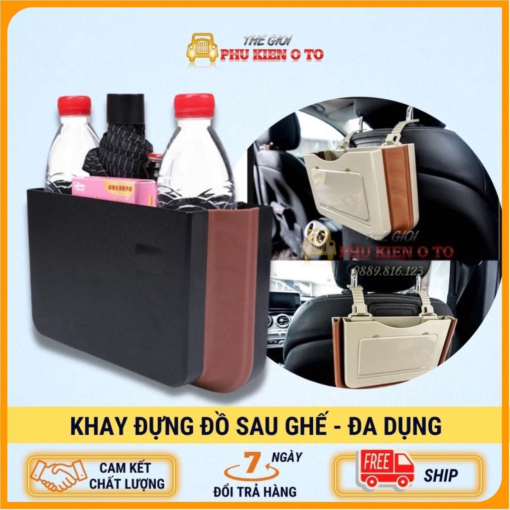 Khay đựng đồ sau ghế ô tô - dòng nâng cấp có thêm khay kẹp chai nước và để đồ bên ngoài