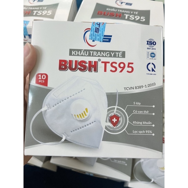 Khẩu trang y tế BUSH TS95 5 lớp có VAN THỞ (1 HỘP) kháng khuẩn ngăn bụi mịn ôm khít mặt và thoáng đẹp - MÀU TRẮNG