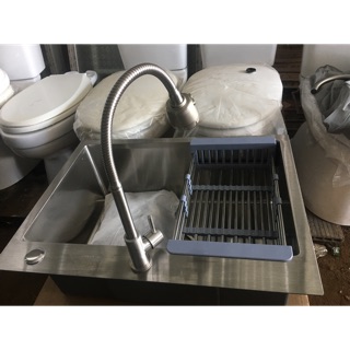 Chậu Rửa Chén 1 hộc INOX 304 Kèm Bộ Xả Và Vòi Chén Lò Xo INOX 304 .