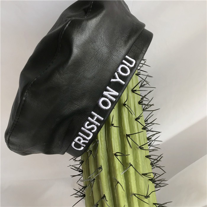 Mũ Beret Da PU In Chữ Phong Cách Retro Nhật Bản Cho Nữ