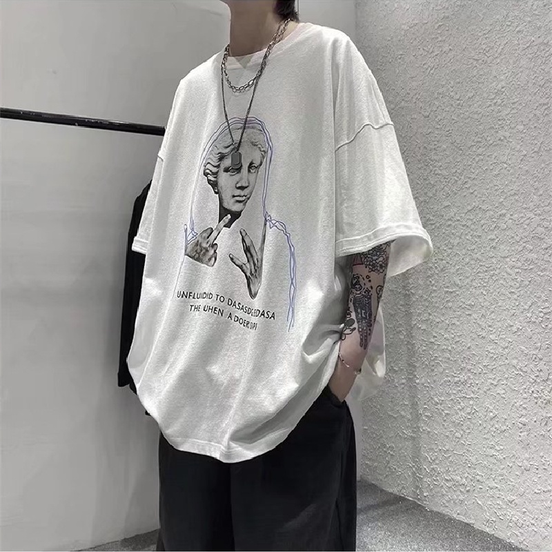 Áo Thun Tay Ngắn Dáng Rộng In Họa Tiết Hoạt Hình Phong Cách Hip Hop Nhật Bản Thời Trang Mùa Hè Cho Nam Và Nữ Size M-5XL