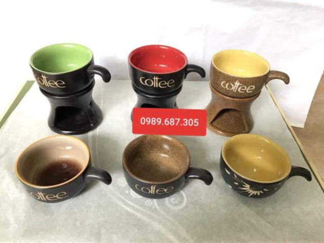 Bộ cốc bếp hâm nóng cafe bằng gốm sứ bát tràng