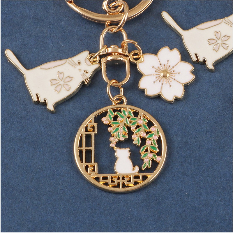 Móc Khóa Mặt Hình Mèo Và Hoa Bằng Hợp Kim Dễ Thương