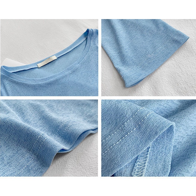 Áo Thun Dệt Kim Tay Dài Cổ Tròn Dáng Ngắn Thời Trang Mùa Hè Quyến Rũ Cho Nữ