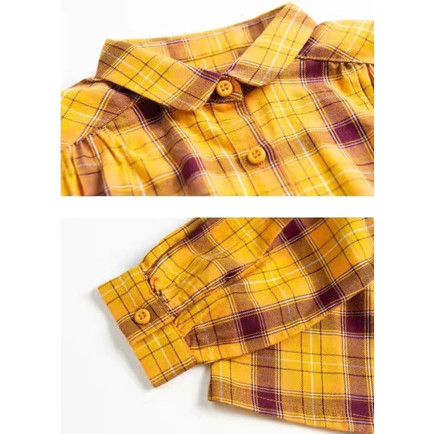 (3-7 tuổi) Áo sơ mi dài tay bé gái hoạ tiết kẻ caro hãng BALABALA 21023200202