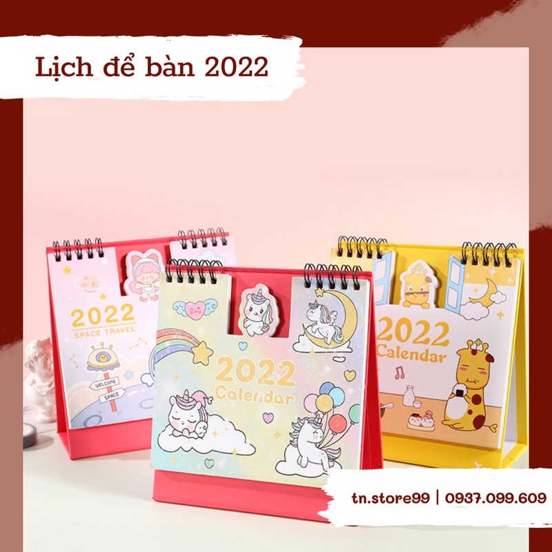 Lịch để bàn lò xo 2022 hoạ tiết siêu dễ thương