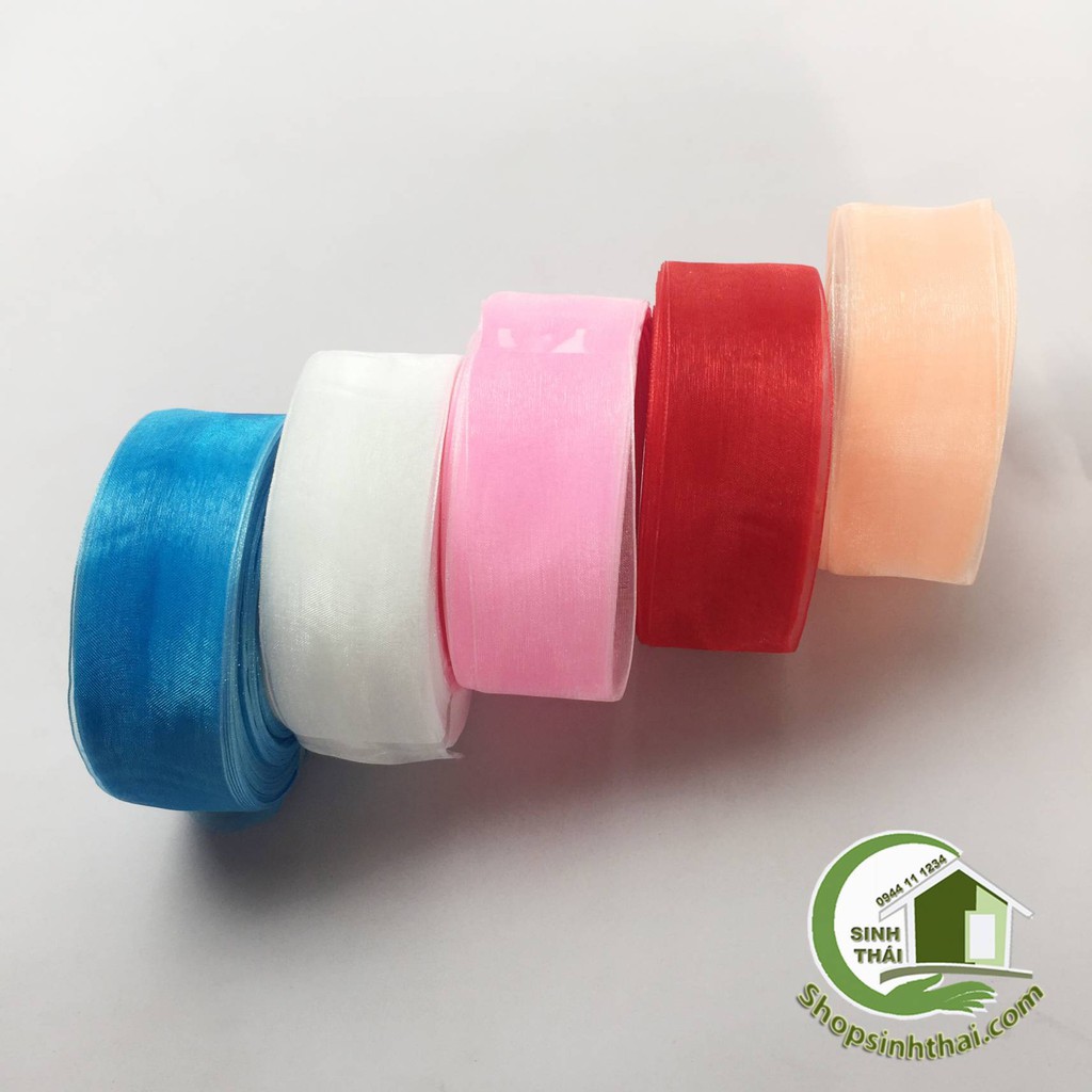 Ruy băng vải voan lưới nhũ viền, màu trắng, đỏ, xanh dương, hồng, kem, tím  - chọn màu