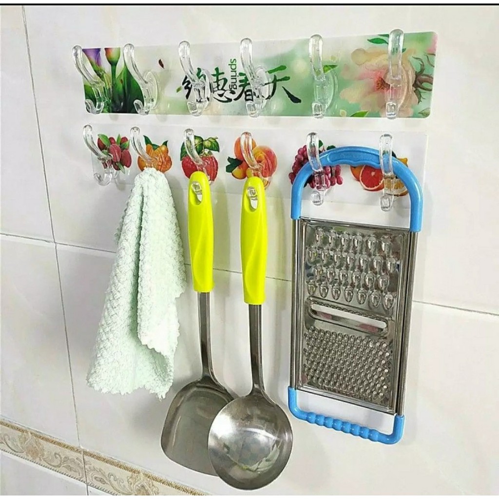 [FREESHIP] Thanh treo dán tường 6 móc họa tiết 3D siêu chắc chắn