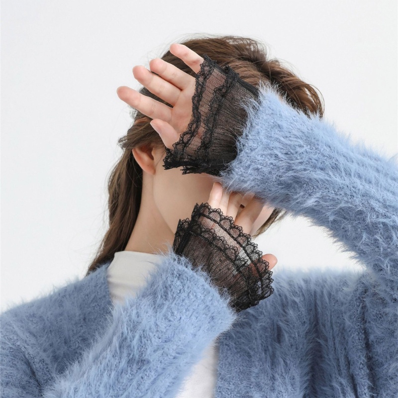 Ống Tay Áo Giả Xếp Li Màu Trắng Đen Xinh Xắn Dành Cho Nữ