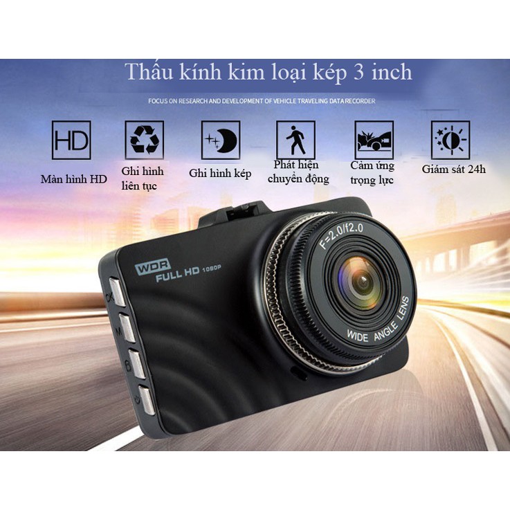 Camera hành trình WDR cao cấp cho ô tô quay Video Full HD 1080 Tặng kèm 1 camera lùi phía sau