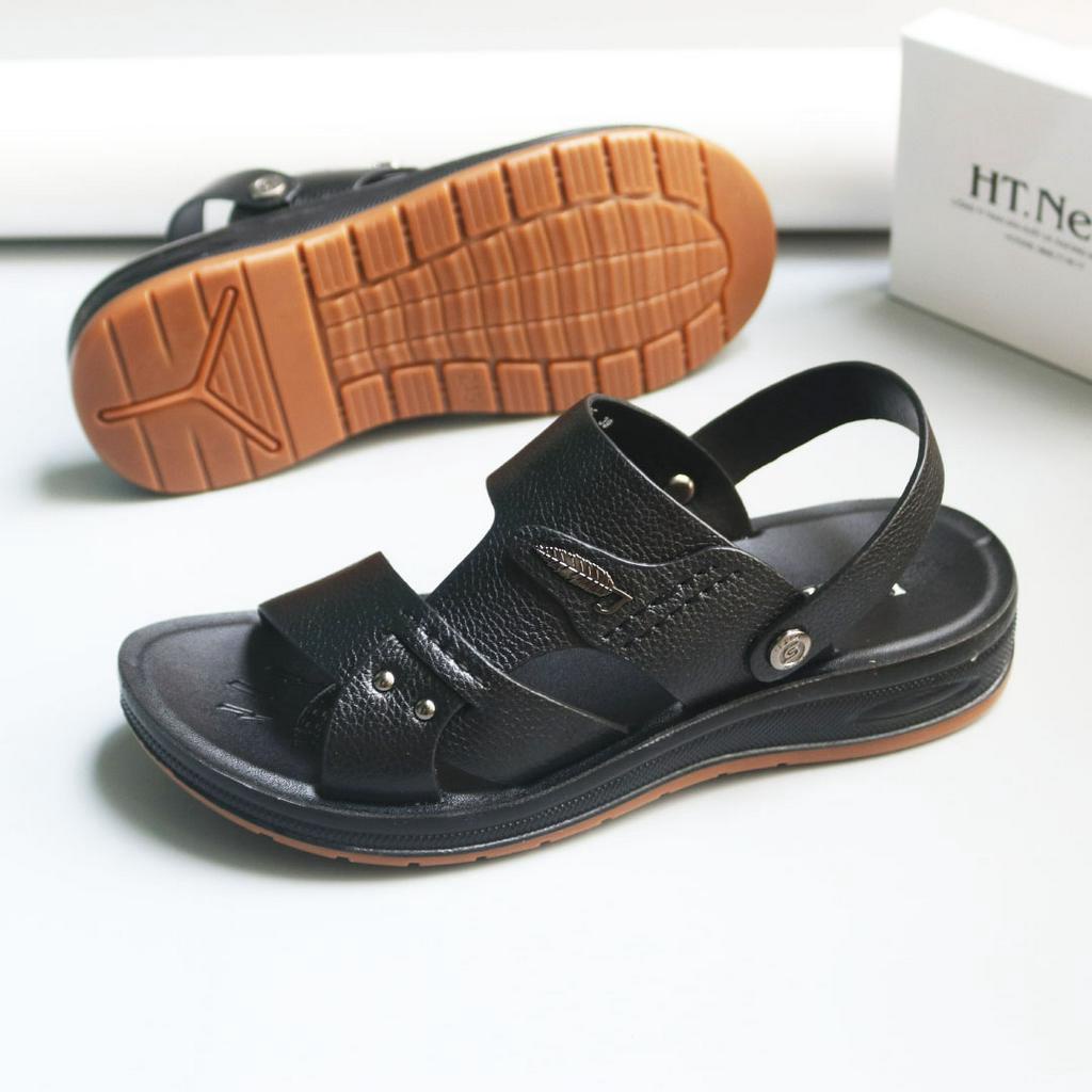 Giày Sandal Nam HT.NEO Da Thật Cao Cấp ,Đế Kếp Cao 3,5cm Được Khâu May Chắc Chắn ,Kiểu Dáng Đơn Giản ,Lịch Sự SD42