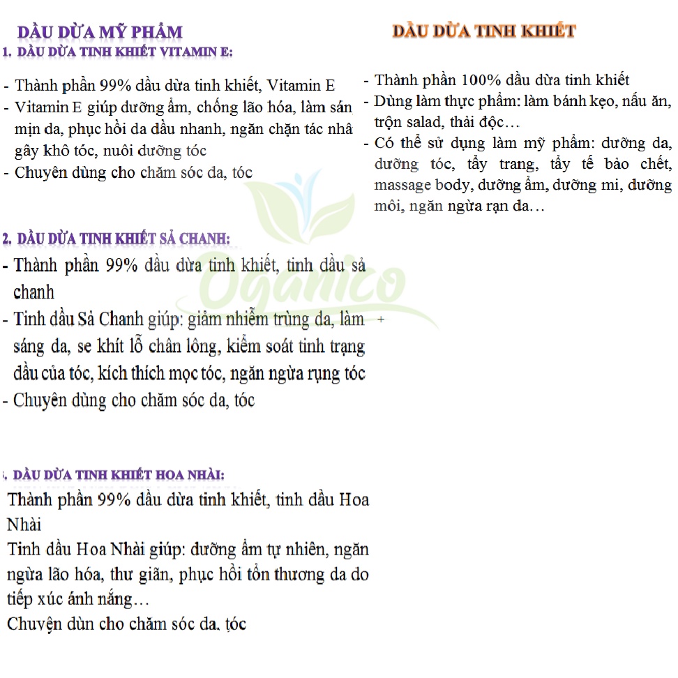 Dầu dừa Vietcoco ép lạnh nguyên chất Hữu Cơ nấu ăn, dưỡng tóc, dưỡng mày, dưỡng môi vòi nhấn, vòi xịt OGANICO 10