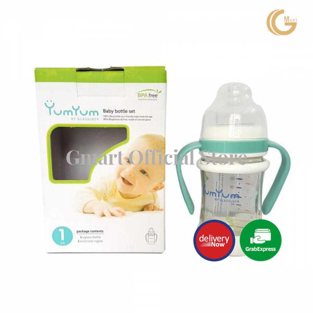 Bình sữa thủy tinh Hàn Quốc cho bé Yum Yum glasslock có tay cầm dung tích 150ml IG790