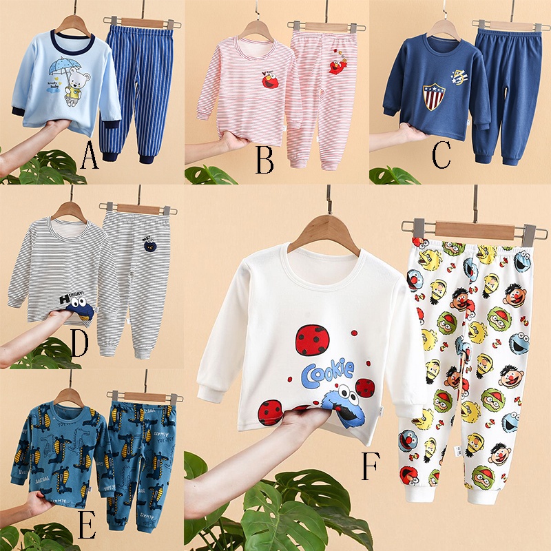 Bộ Đồ Ngủ Tay Dài In Họa Tiết Hoạt Hình Dễ Thương Cho Bé Trai + Gái
