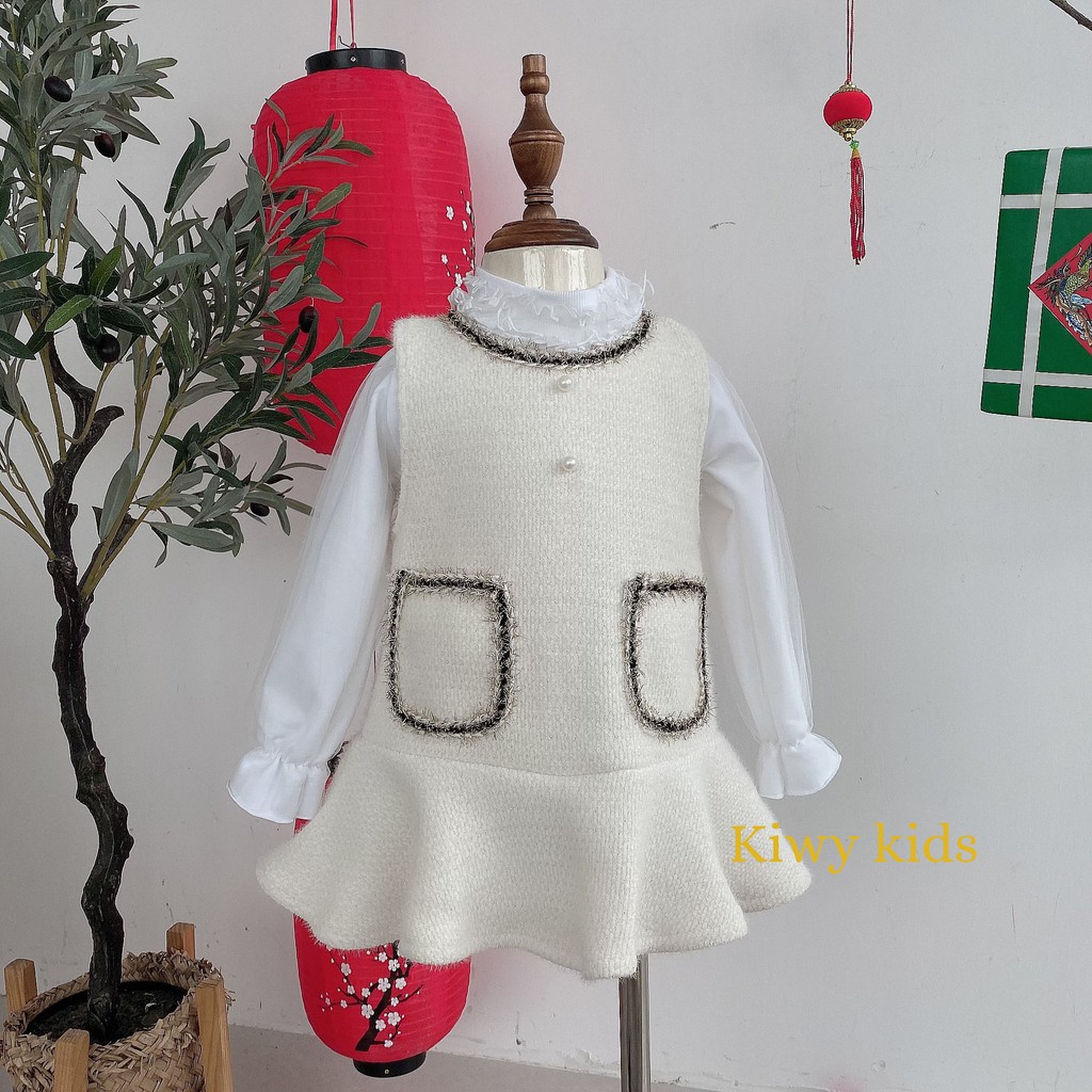 Set váy len lông co dãn KIWY KIDS75 style tiểu thư cho bé gái 6 đến 10 tuổi