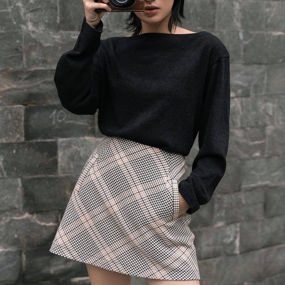 Chân váy ngắn nữ MADELEN dáng chữ A kẻ xám be vải cashmere phong cách cổ điển