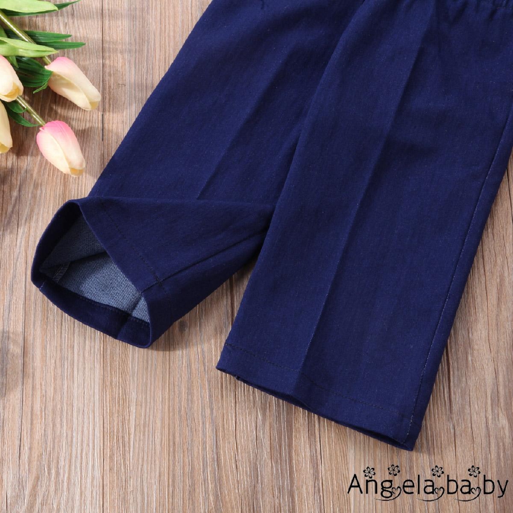 Áo Liền Quần Denim Dây Thắt Lưng Thời Trang Cho Bé Gái