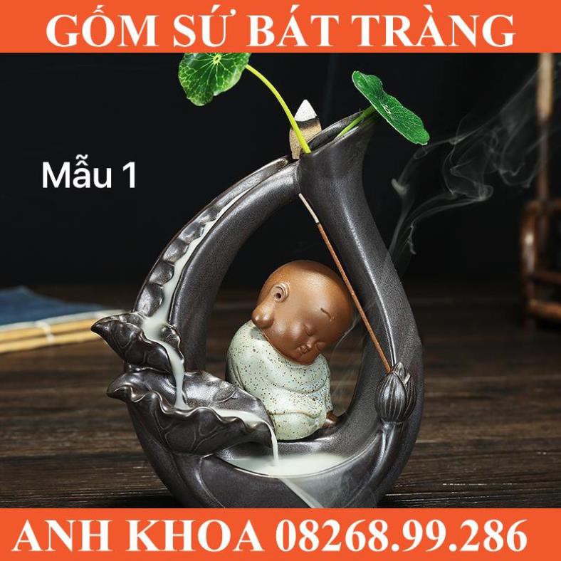 Thác khói trầm hương chú tiểu tặng 5 nụ - Gốm sứ Bát Tràng Anh Khoa