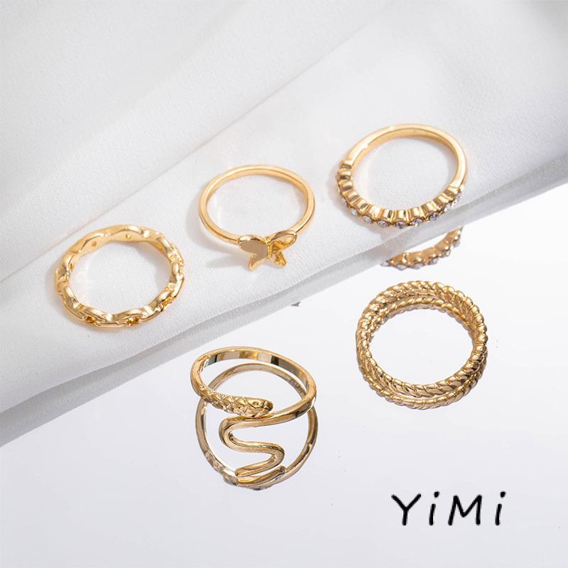 Bộ Nhẫn Nhiều Lớp Họa Tiết Hình Học/Bướm Sáng Tạo Đơn Giản Cho Nữ