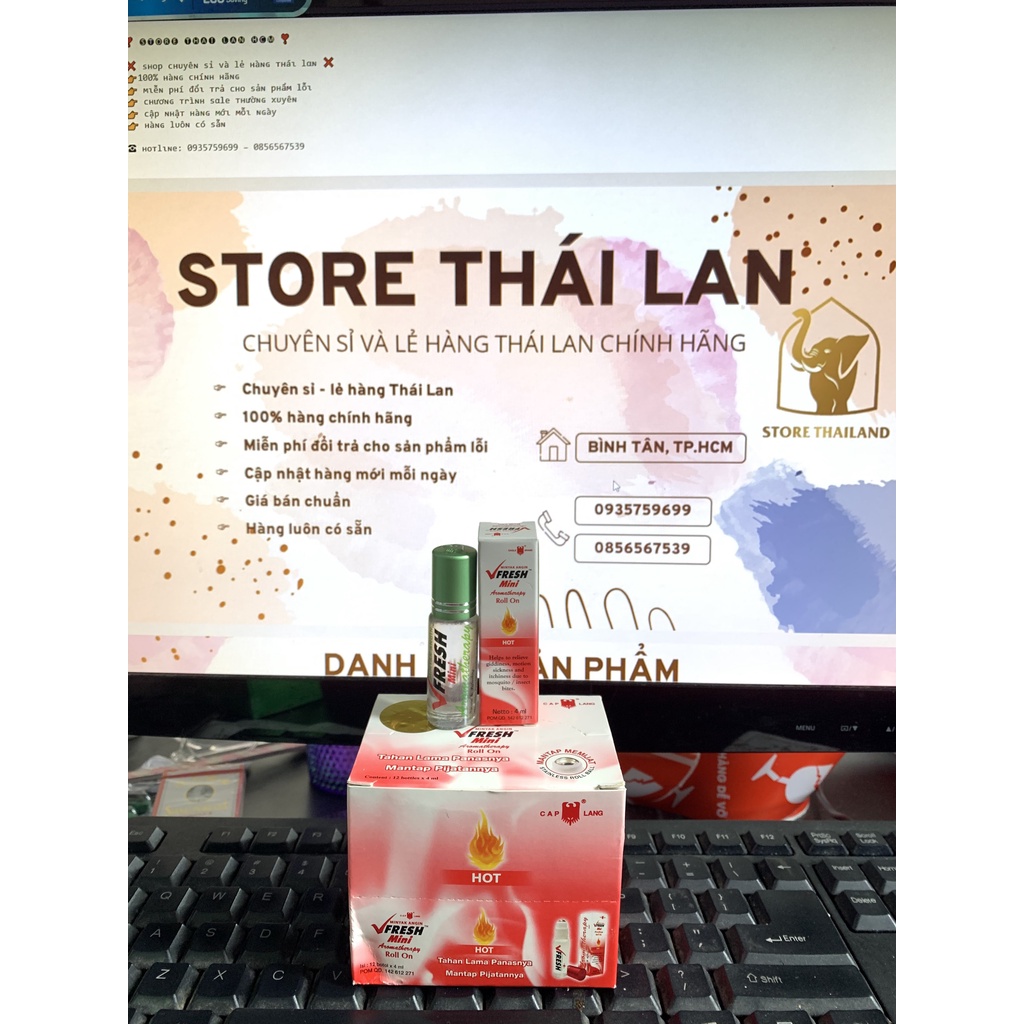 [CHÍNH HÃNG] Dầu Bi Lăn VFRESH 4ml đủ mùi hương Đỏ - Xanh Dương - Xanh Lá - Vàng - Tím