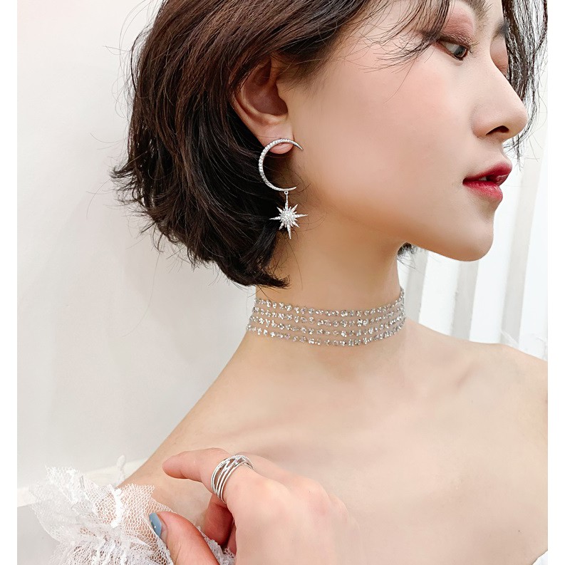 Bông tai đính đá lấp lánh họa tiết trăng sao BT119