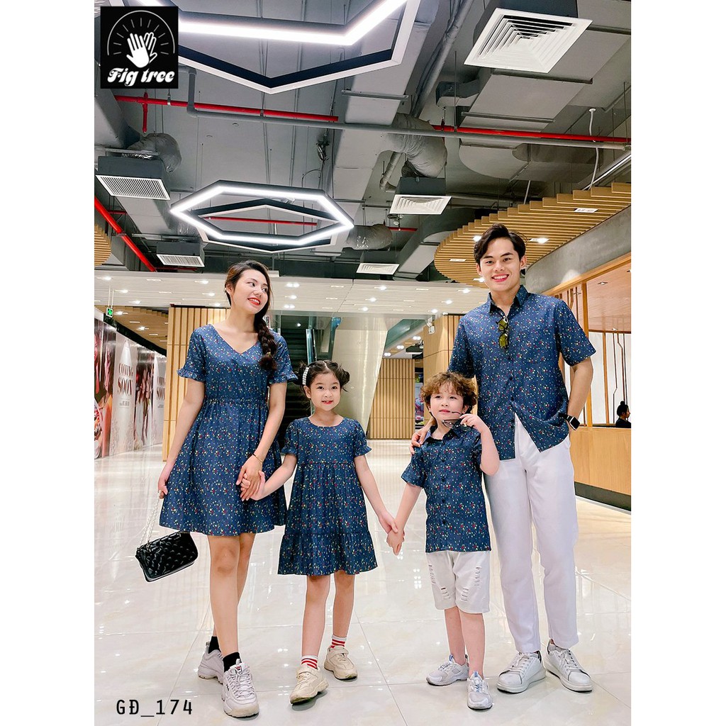 Set Sơ Mi Váy Gia Đình Fig Tree Denim Họa Tiết Mã 174 Siêu Xinh